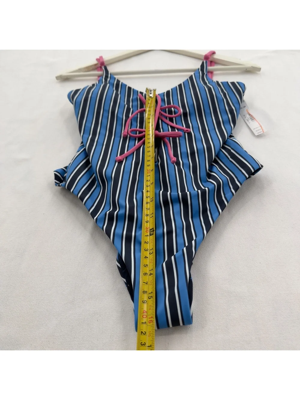 NWT Victoria's Secret PINK Striped One Piece Swimsuit Lace Up Blue Pink XS